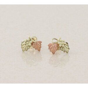 10k Yellow Gold Black Hills Gold Leaf Earrings Small Studs 3/8" x 3/8"